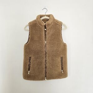 J. Crew Tan Fleece Vest with Stand-Up Collar